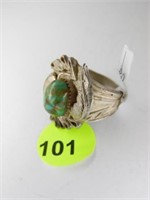 STERLING SILVER SOUTHWEST STYLE RING WITH FEATHER