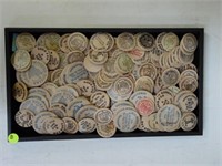 TRAY OF WOODEN NICKELS & TOKENS