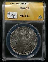 1881-O  Morgan Dollar  ANACS  MS-61
