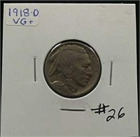 1918-D  Buffalo Nickel  VG+