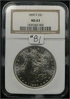 1890-S  Morgan Dollar  NGC MS-63