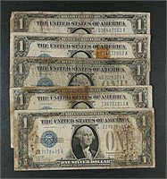5  1928-A  $1 Silver Certificates  "Funnybacks"