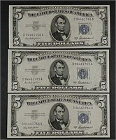 3  1953-A  $5 Silver Certificates  Gem CU