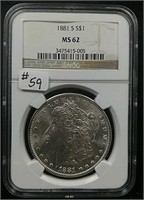 1881-S  Morgan Dollar  NGC MS-62