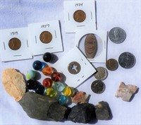 Misc Bag B - Coins Flint Marbles