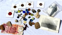 Misc Bag C - Coins Flint Marbles Buttons Photo