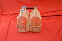 (4) Farm Fresh Glass Milk Bottle in Wire Carrier