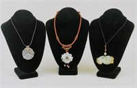 Three Asian Carved Hardstone Pendant Necklaces