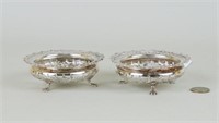 Pair English Sterling Silver Pierced Footed Bowls