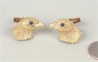 Pair Jaylen 14K & Blue Stone Eagle Head Cuff Links