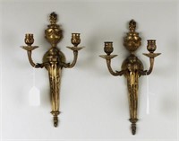 Pair French Bronze Two Light Wall Sconces