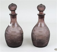 Pair Blown Three Mold Glass Decanters
