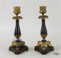 Pair Empire Parcel Gilt Bronze Candlesticks