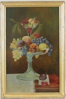 Unsigned Still Life Painting Fruit In Glass