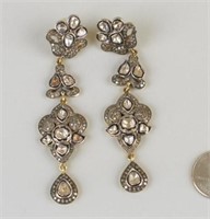 Pair 14K Gold & Sterling Silver Diamond Earrings