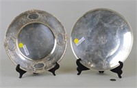 Two Round Sterling Engraved Trays