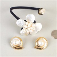 Two Pearl Mounted Jewelry Items
