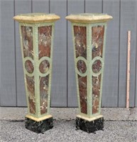 Pair Paint Decorated Faux Marble Pedestals