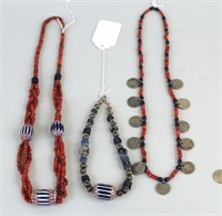 Three Trade Bead, Silver Bead & Coin Necklaces