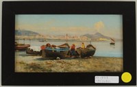 Felice Giusti, "Fishermen on Shore" Oil on Panel