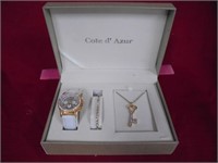 Cote D' Azur Watch Braclett Necklace Set