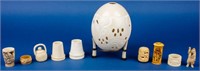 Carved Bone / Ivory Pieces &  Ostrich Egg