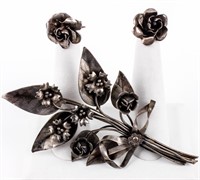 Jewelry Sterling Silver Flower Brooch & Earrings