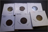 (6) Indian Head Pennies - 1881, 90, 96-99