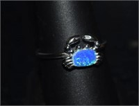 Size 9 Sterling Silver Crab Ring w/ Blue Opal