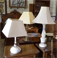 Two Coordinated Ceramic Lamps and a Metal Lamp