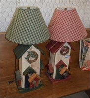 Two Wooden Birdhouse Style Table Lamps