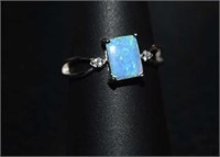 Size 8 Sterling Silver Ring w/ Blue Opal and White