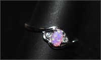 Size 9 Sterling Silver Ring w/ Pink Opal and White