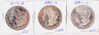 Coin 3 Morgan Silver Dollars 1879-S, 1880-S,1881-S