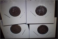 (4) Indian Head Pennies - 1859, 63, 71, 74