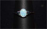 Size 10 Sterling Silver Ring w/ Opal and Mystic