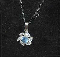 Sterling Silver Necklace w/ Blue Stone and