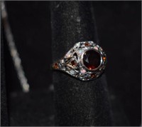 Sterling Silver Ring w/ Garnet and Opal Size 6.5