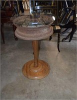 Wheel Rim with Wood Pedestal Base and Glass Top