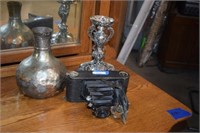 Vtg Camera, Silver Plated Candlestick Holder and