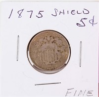 Coin 1875 Shield Nickel Graded Fine