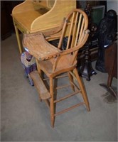 Antique Wood High Chair with Tray