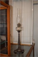 Kerosene Lantern with Metal Pedestal Base and Tall