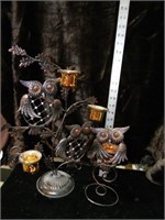 SET OF METAL OWL CANDLE HOLDERS