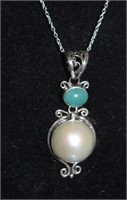 Sterling Silver Necklace & Pendant w/ Pearl and
