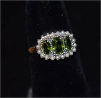 Sterling Silver Ring w/ Green Stone & Seed Pearls