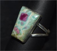 Size 10 Sterling Silver Ring w/ Ruby in Fuchsite