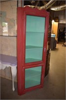 Shabby Chic Painted Turquoise & Red Corner Cabinet