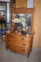 Antique Oak Dresser w/ Beveled Mirror and