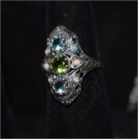 Sterling Silver Ring w/ Blue & Green Tourmaline &